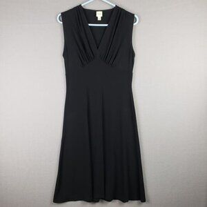 Merona Women's S Ruched Chest V-Neck Dress Black Midi Classic Sleeveless‎ LBD